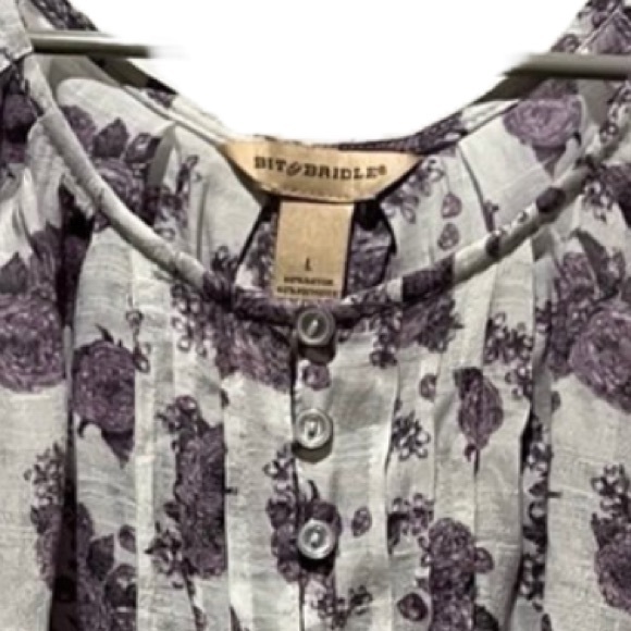 Women’s blouse size L Bit and Bridle loose fit white with purple flowers cotton - Picture 2 of 3